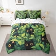 thumbnail image 2 of Feelyou Kawaii Black Cat Bedding Comforter Set 7pcs for Kids, Spring Leaf Botanical Queen Bedding Sets, Cartoon Kitten Animal Reversible Queen Sheet Sets, Lightweight Room Decor, 2 of 8