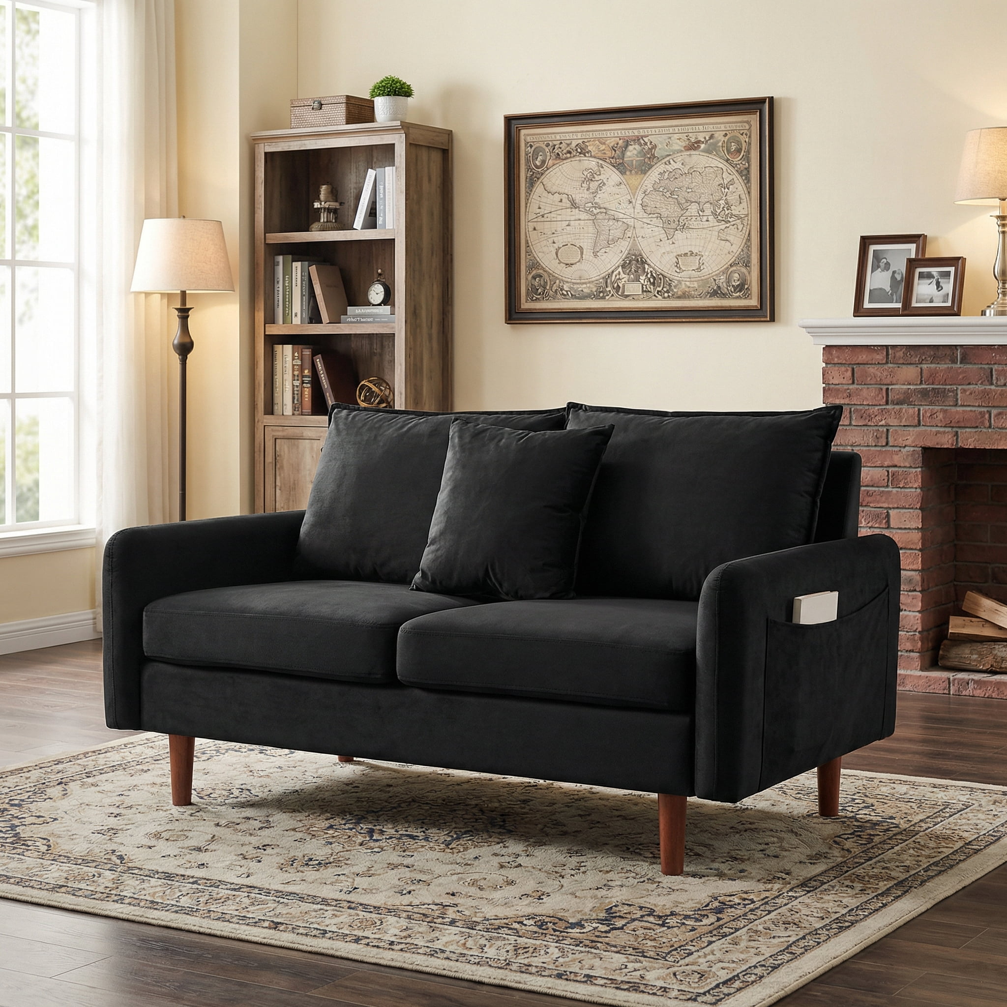56.1" Modern Mid-Century Loveseat, Velvet Upholstery,Compact Sofa with Wooden Legs