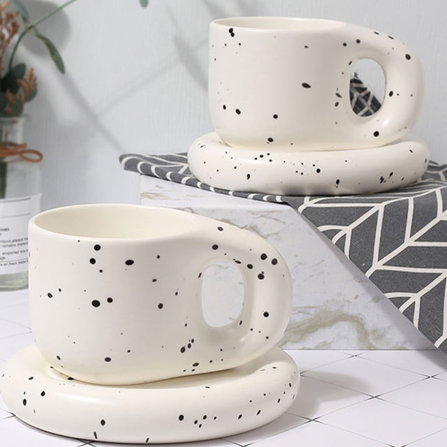 Naiovety Blanco Y Para Juego De Tazas De Café Juego De Tazas De Capacidad Aplicable Para Los Amantes Del Café De Cerámica Con Tinta blanca