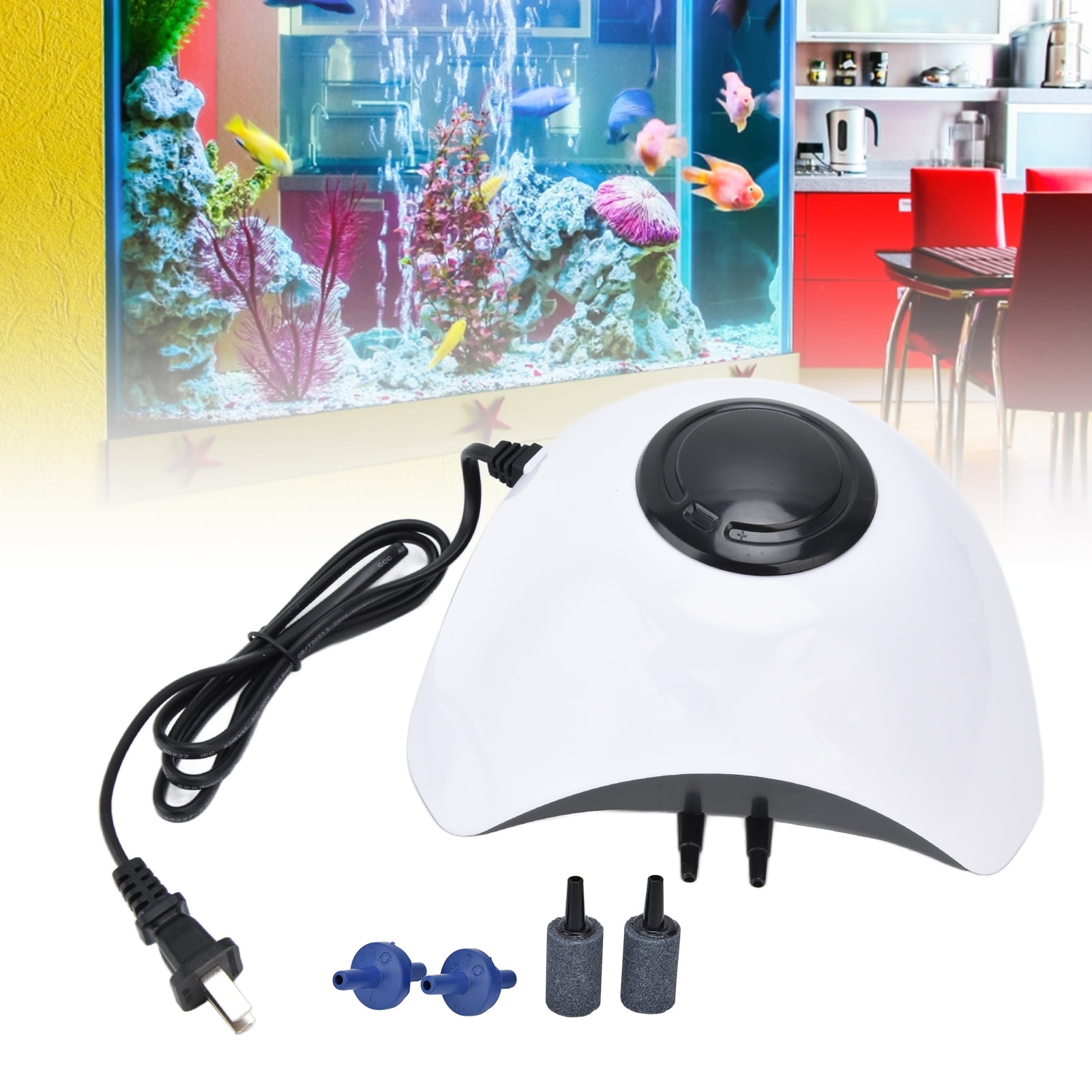 Yajisi Ultra-Quiet Aquarium Air Pump 10W Dual Outlet Oxygen Pump for Fish Tanks up to 1.5m / 4.9ft Depth, Household Portable Aerator with Air Stones and Tubing (7.5 x 4.5 inches / 19 x 11.5 cm)