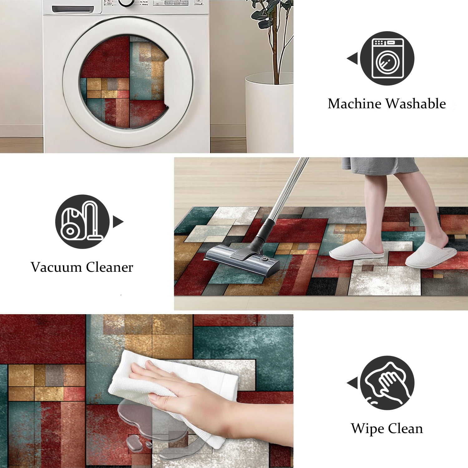 3 Piece Kitchen Rug Set, Abstract Pattern Kitchen Hallway Rug, Soft And Comfortable, Suitable For Sinks, Floors, Entrances, Hallways And Bathrooms