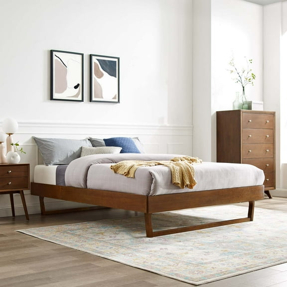 Modway Billie Twin Rubberwood and MDF Wood Platform Bed Frame in Walnut