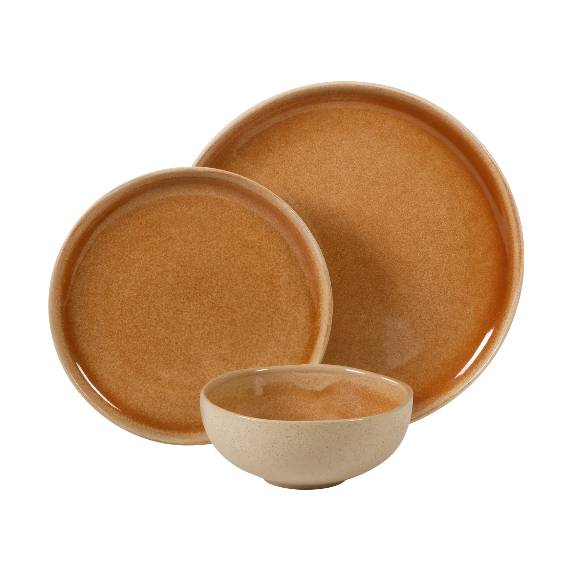 Gibson Elite Manila Bay 12-Piece Stoneware Dinnerware Set, Service for 4, Reactive Glaze Modern Artisan Plates, Bowls & Mugs, Orange, Round Design
