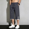 thumbnail image 2 of Big & Tall Men's Capri Pants Lightweight Loose Fit Below Knee 3/4 Cropped Pants with Pockets Elastic Waist Drawstring for Travel, Gray, XXXL, 2 of 6