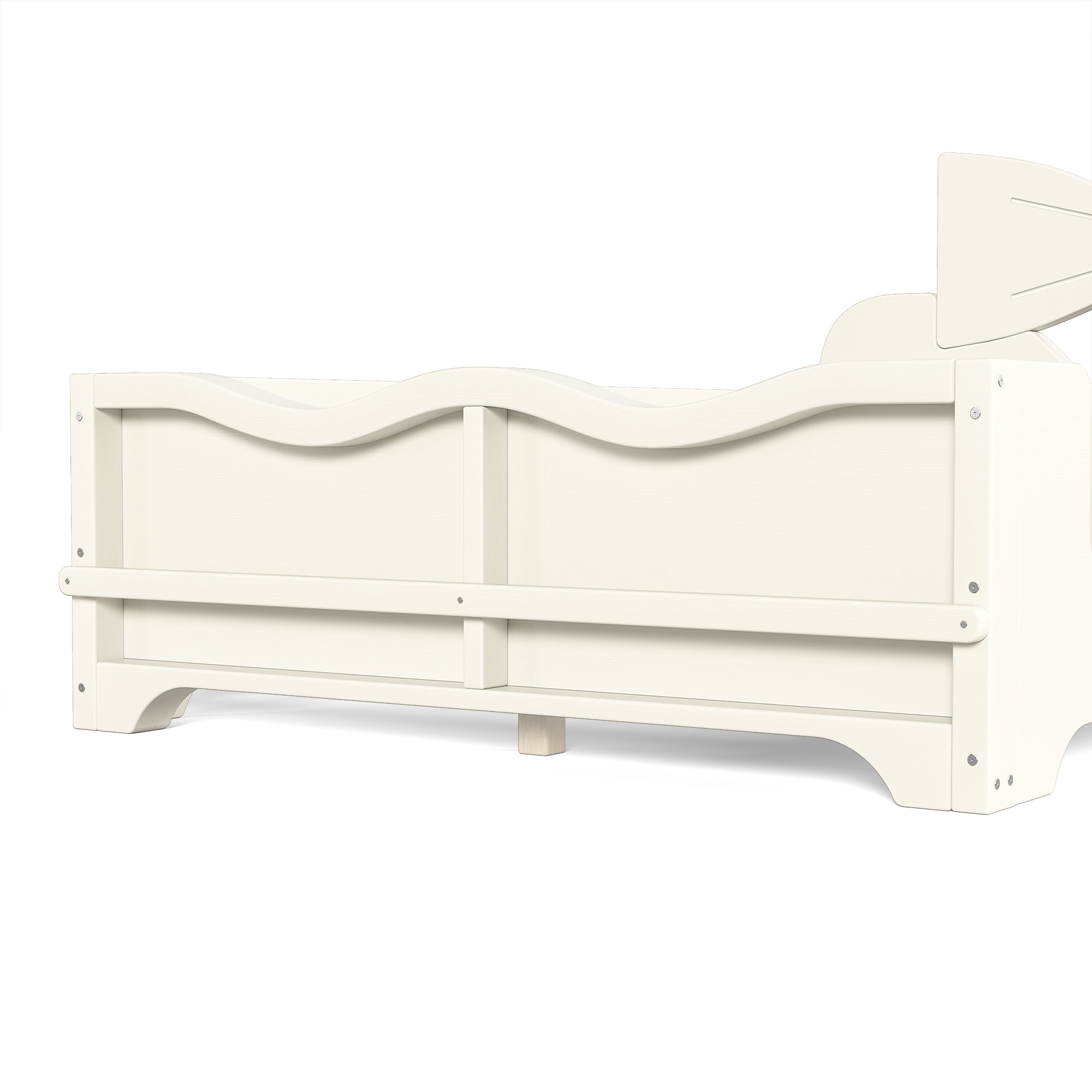 Twin Size Kids Platform Bed 78 Inch, Bowknot Headboard with Surround Guardrails and Built In Bookshelf, No Box Spring Needed, Beige