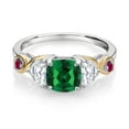 thumbnail image 2 of Gem Stone King 925 Silver and 10K Yellow Gold 3-Stone Ring Cushion Nano Emerald Half Moon Moissanite (1.66 Carat Cttw) (Size 5), 2 of 4