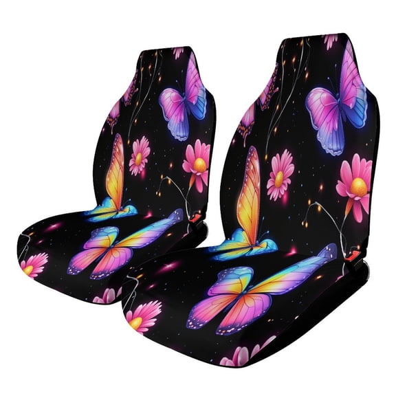 Dreamy Purple Butterfly Pattern Car Seat Covers Car Accessories Pack of 2 Universal Front Seat Protective Cover