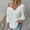 thumbnail image 7 of Zufneo Dressy Blouse for Women Sexy Off-Shoulder Tops V-Neck White Beach Button Down Shirts New Arrivals L, 7 of 7