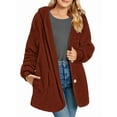 thumbnail image 2 of Warm Fleece Jackets for Women, Fuzzy Hooded Casual Coats Cardigan Sweaters Outerwear with Pockets Caramel Color XXL, 2 of 8