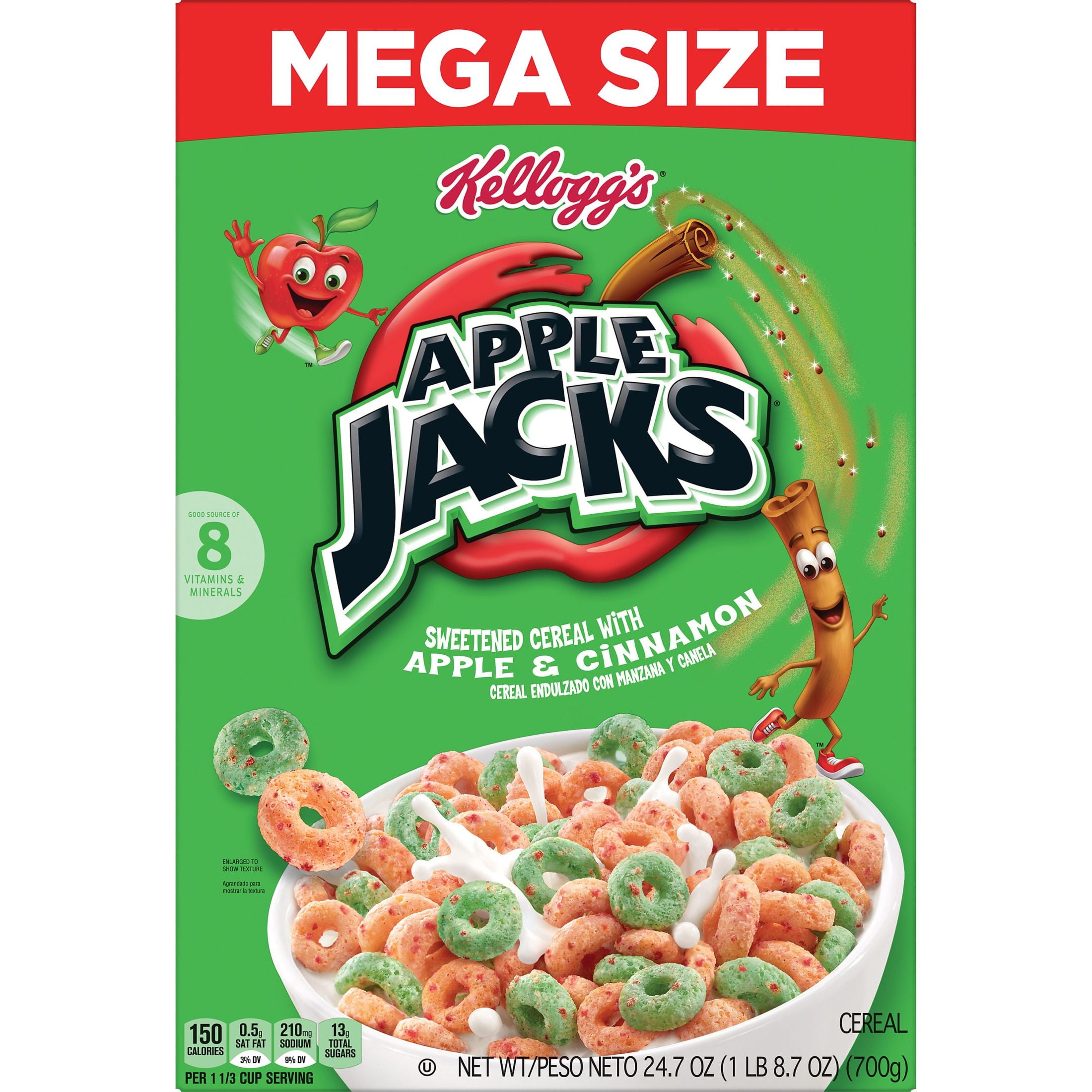Kellogg's Apple Jacks Breakfast Cereal, Kids Cereal, Family Breakfast, Mega Size, Original, 24.7oz Box (1 Box)