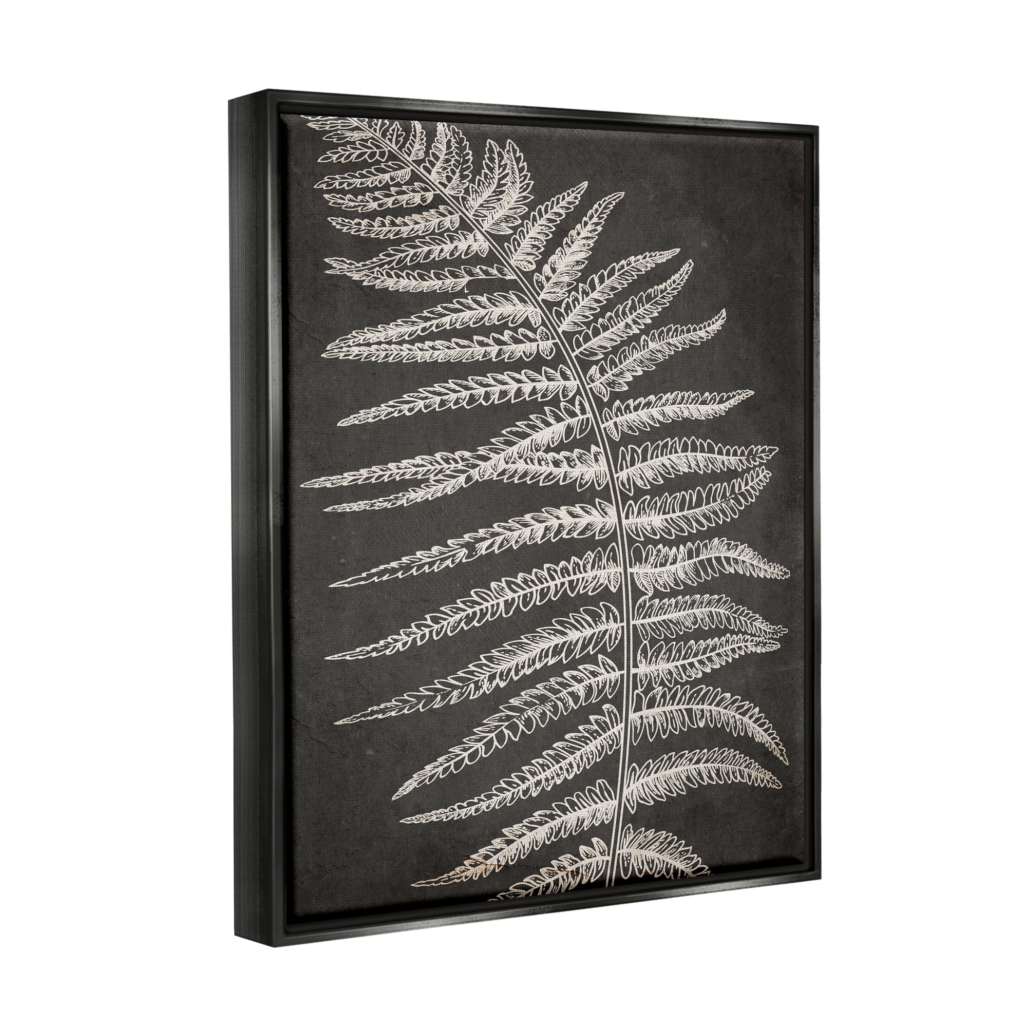 Stupell Industries Fern Leaf on Grey Botanical & Floral Painting Black Floater Framed Art Print Wall Art, 25 x 31