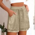 thumbnail image 4 of PNTUTB Women's Summer Shorts,Solid Color Loose Elastic Waistband Drawstring Breathable Cotton-Linen Blend Casual High-Waisted Shorts, 4 of 6