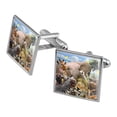 thumbnail image 1 of Africa Animals Selfie Giraffe Elephant Lion Zebra Square Cufflink Set - Silver or Gold, 1 of 6