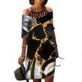 thumbnail image 4 of Pompotops Femmes Été Décontracté Col Rond Manches Courtes Pliage avec des Robes Imprimées de Poche, 4 of 6