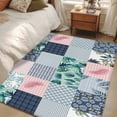 thumbnail image 5 of Botanical Patchwork 3'x5' Rug for Bedroom Foot of Bed Small Living Room, Teal Tropical Leaf Grey Plaid Washable Non Slip Rectangle Area Rug, 5 of 9