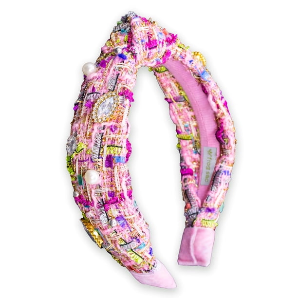 FROG SAC Diademas con Nudos para Niñas Diademas Anudadas con Perlas Adornadas y Diamantes de Imitación para Niños Accesorios para Diademas Rosas para Niños Pequeños Diademas Lindas para Niñas Diadema