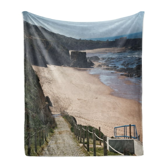 Beach Soft Flannel Fleece Blanket, Western Portugal Ocean Coastline at Low Tide Vignettes Shot Canyons Wild Neat Scenery, Cozy Plush for Indoor and Outdoor Use, 50" x 70", Multicolor, by Ambesonne