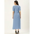 thumbnail image 3 of DressBerry Women's Solid Poly Crepe Dress Casual Summer Short Puffed Sleeves Ankle Length High Waist V Neck Buttoned Front Western Style Light Weighted All Purpose Long Dress, 3 of 7