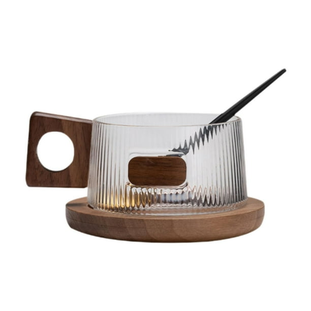 Taza de café con platillo, taza de vidrio con posavasos, taza de café con rayas verticales creativas, taza de té de vidrio para cocina de restaurante, Mango cuadrado