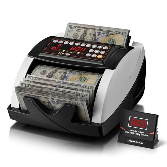 Aneken Money Counter with Value Count, UV/MG/IR Counterfeit Detection for Dollars Euros Machine with Count/Add/Batch/Auto Modes, Cash Counter with Ex