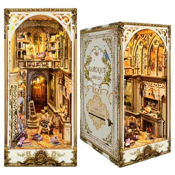 MOJINO Book Nook Kit for Adults, DIY Miniature House 3D Wooden Puzzle Bookend, Creative Tiny House Bookshelf Decor, Christmas Gift for Family & Friends