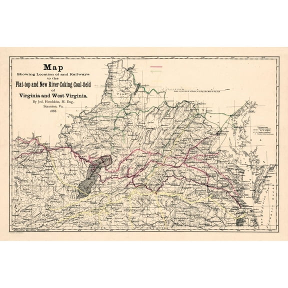 Railroad Map - Virginia West Virginia - Hotchkiss 1888 - Vintage Wall Art
