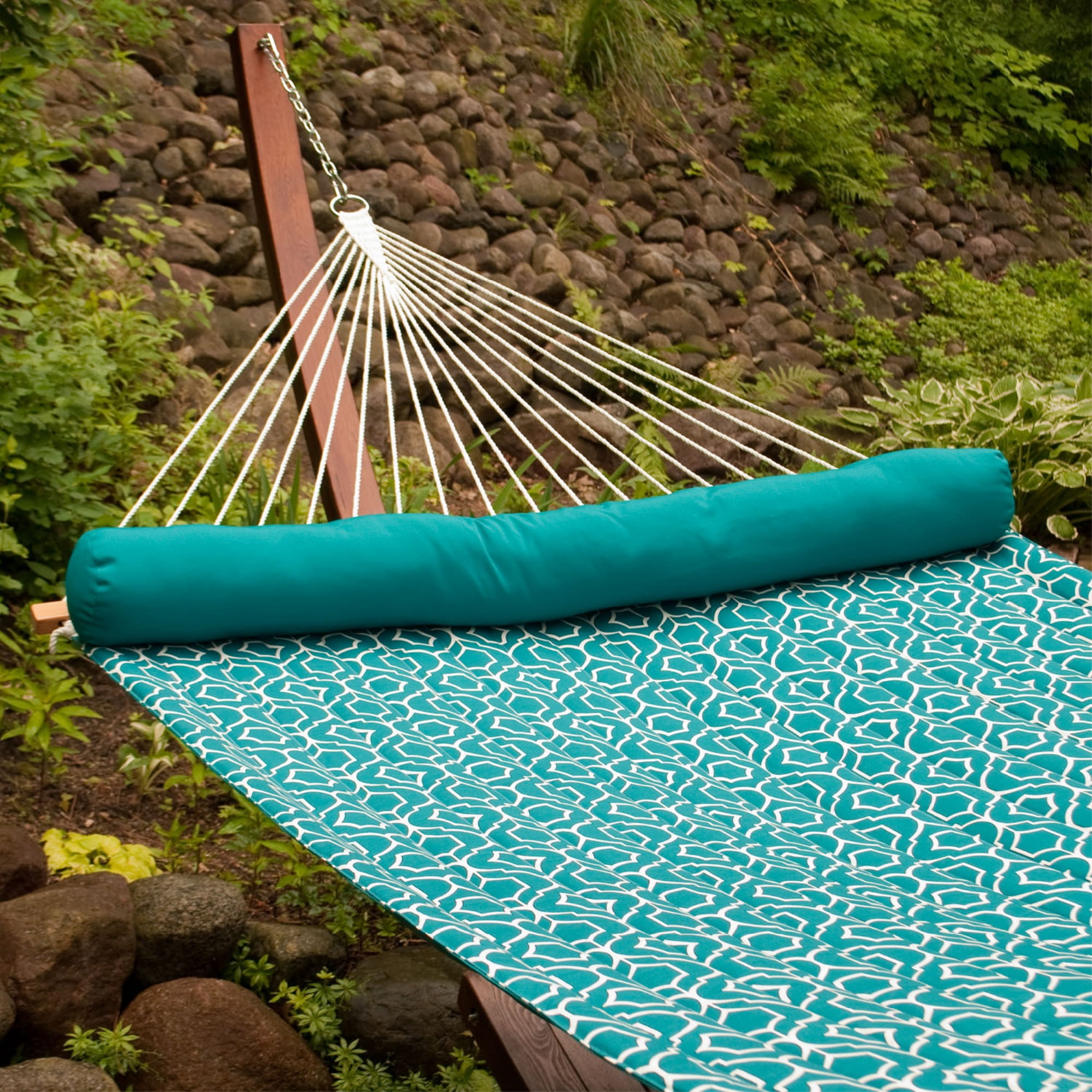 12 Foot Wood Arc Frame with Quilted Hammock and Pillow
