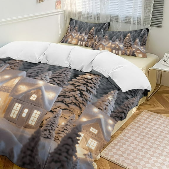 Christmas Trees, Snowmen 3D Duvet Cover Set Quilt Cover Theme of Kid Boy Girl for Bedroom Decoration