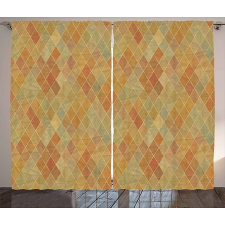 Vintage Tile Patterns - Retro Curtains 2 Panels Set, Geometric Rhombus Pattern with Faded Colors Vintage Effect Simplistic Tile Mosaic, Window Drapes for Living Room Bedroom, 108W X 108L Inches, Multicolor, by Ambesonne