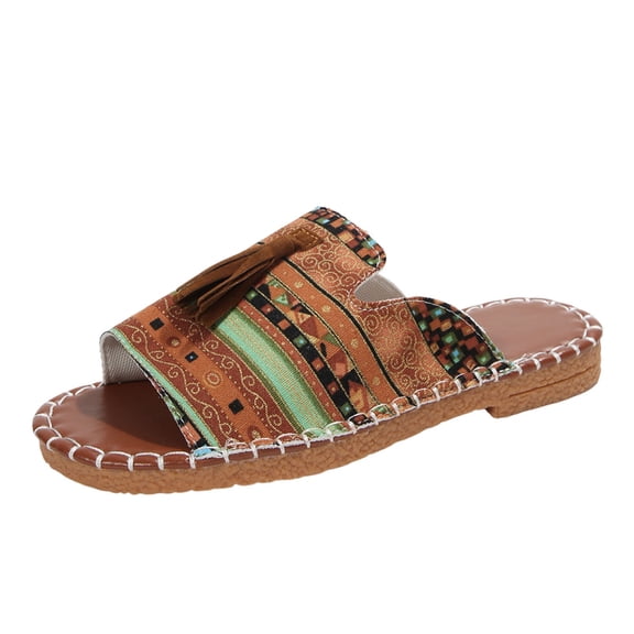 ShiShine Womens Boho Print Slide Sandals Comfortable Flat Open Toe Slip On Shoes Casual for Summer Outdoor and Daily Wear