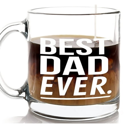 Best Dad Ever Coffee Mug - Father's Day Gift for Dads from Son Daughter or Kids - Present for Father Papa Pop or Daddy on Birthday Christmas Stepdad Padre Gifts for Men Glass, 13