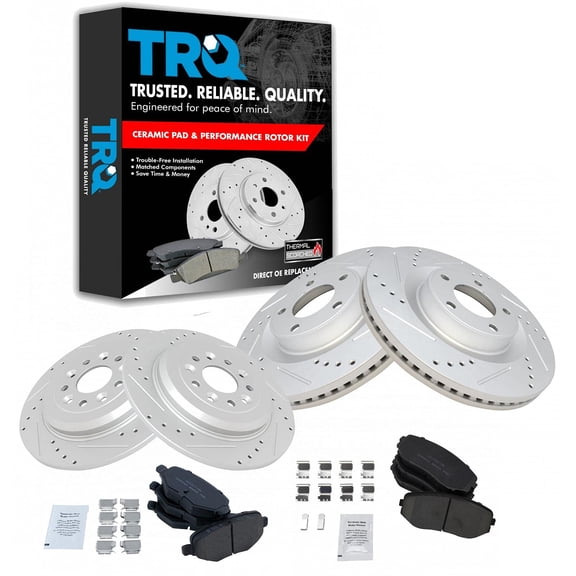 TRQ Front and Rear Performance Brake Pad & Rotor Kit Brake Pads Brake Rotors Set Ceramic Premium G-Coated Fits Select 2011-2014 Ford Edge 2011-2015 Lincoln MKX