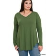 thumbnail image 3 of Zenana Women & Plus Relaxed Fit Long Sleeve V-Neck Round Hem Jersey Tee Shirt Top, 3 of 5