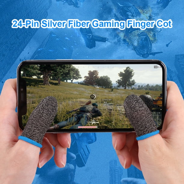 2 fundas para dedos de juegos móviles de 24 puntadas, antisudor, antideslizantes (negro y azul).