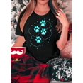 thumbnail image 1 of Women's Casual White T-Shirt with Blue Paw Print Heart Design - Round Neck, Short Sleeve, Comfortable Polyester Blend, Ideal for Casual Attire, Everyday Tshirt|Trendy Apparel|Knit Fabric, 1 of 6