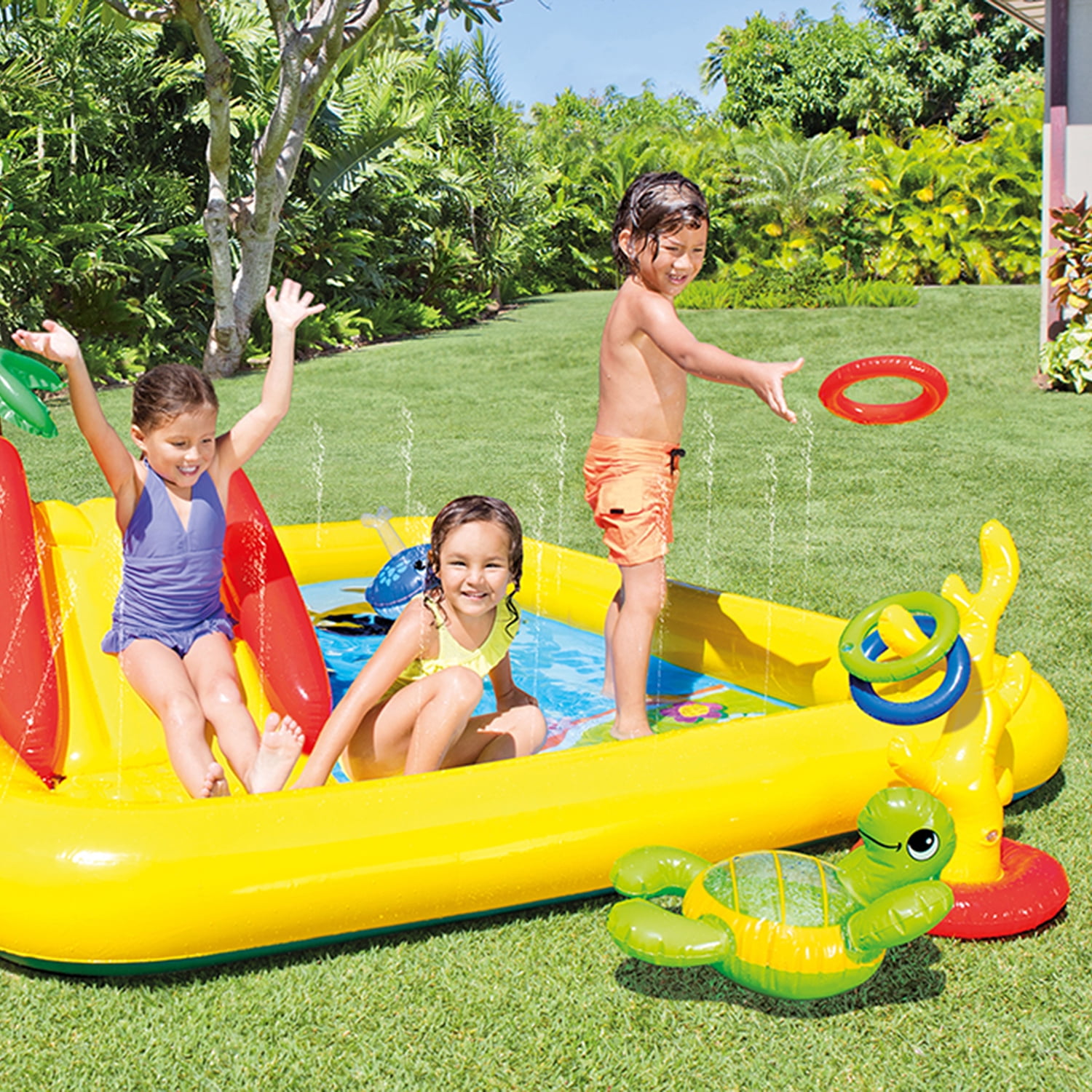Back Garden Dino Kids Activity Water Play Center Paddling Pool Slide Spray Intex 