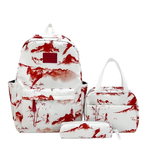 Ink Wash Pattern Schoolbag for Female College Students Travel Backpack Lightweight Double Shoulder