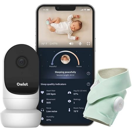 UPC: 0850038861056 | Owlet Dream Duo 2 Smart Baby Monitor – includes FDA-Cleared Dream Sock® & HD Video Wifi Camera – Mint