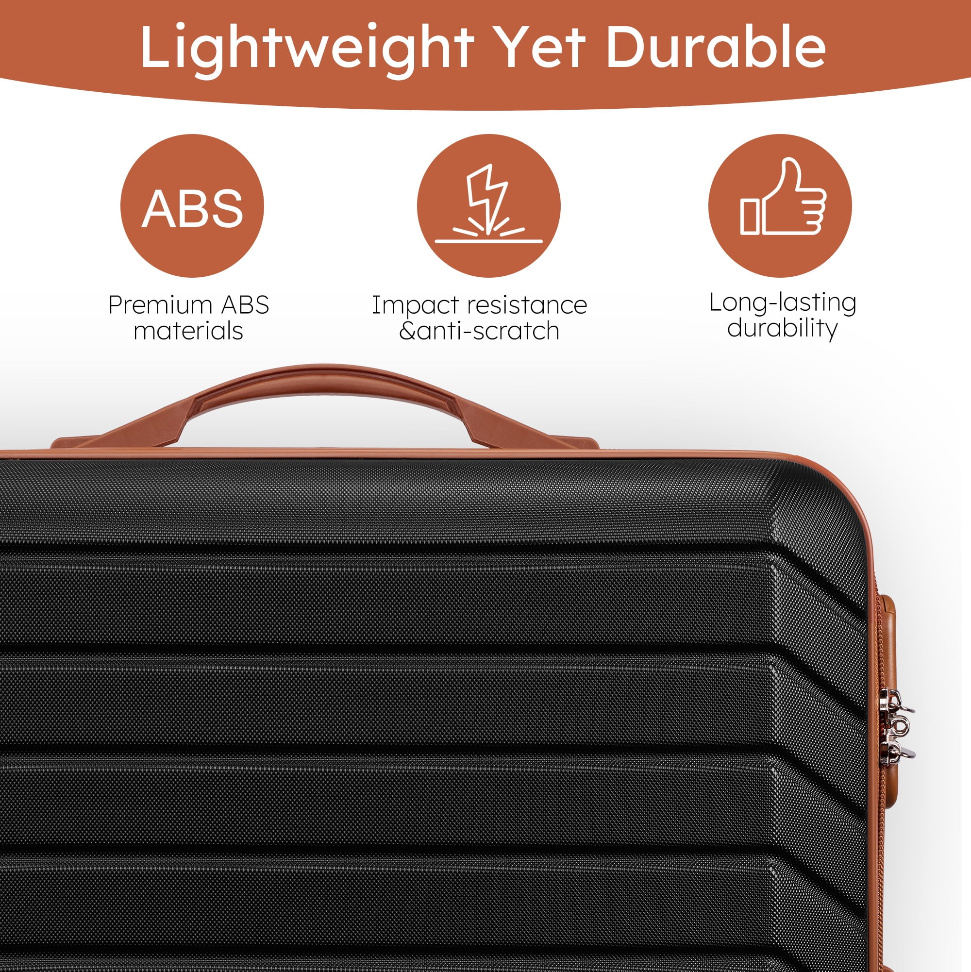 20" Carry-on Luggage Set,Hardside Lightweight ABS Suitcase with 7 Pieces Organizer Bags,Black Tan