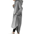 thumbnail image 3 of Niuer Women High Low Hem Solid Color Jacket Ladies Long Maxi Jackets Cardigan Winter Warm With Pockets Casual Overcoats Grey 5XL, 3 of 3