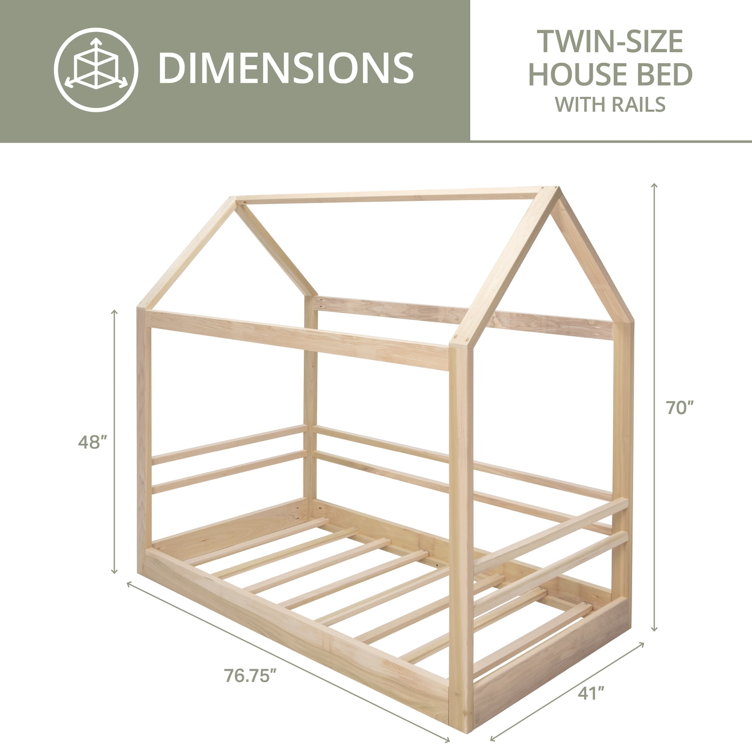 HomeStock French Fabulous Twin Size House Bed on Raised Platform with Side Rails on Three Sides