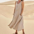 thumbnail image 5 of Abcnature Womens Maxi Dress Savings Clearance Deals, Women Solid Sleeveless Cotton Linen Long Dress, Plus Size Summer Casual Long Dresses, Wedding Guest Dresses Beach Party Dress Khaki L, 5 of 6
