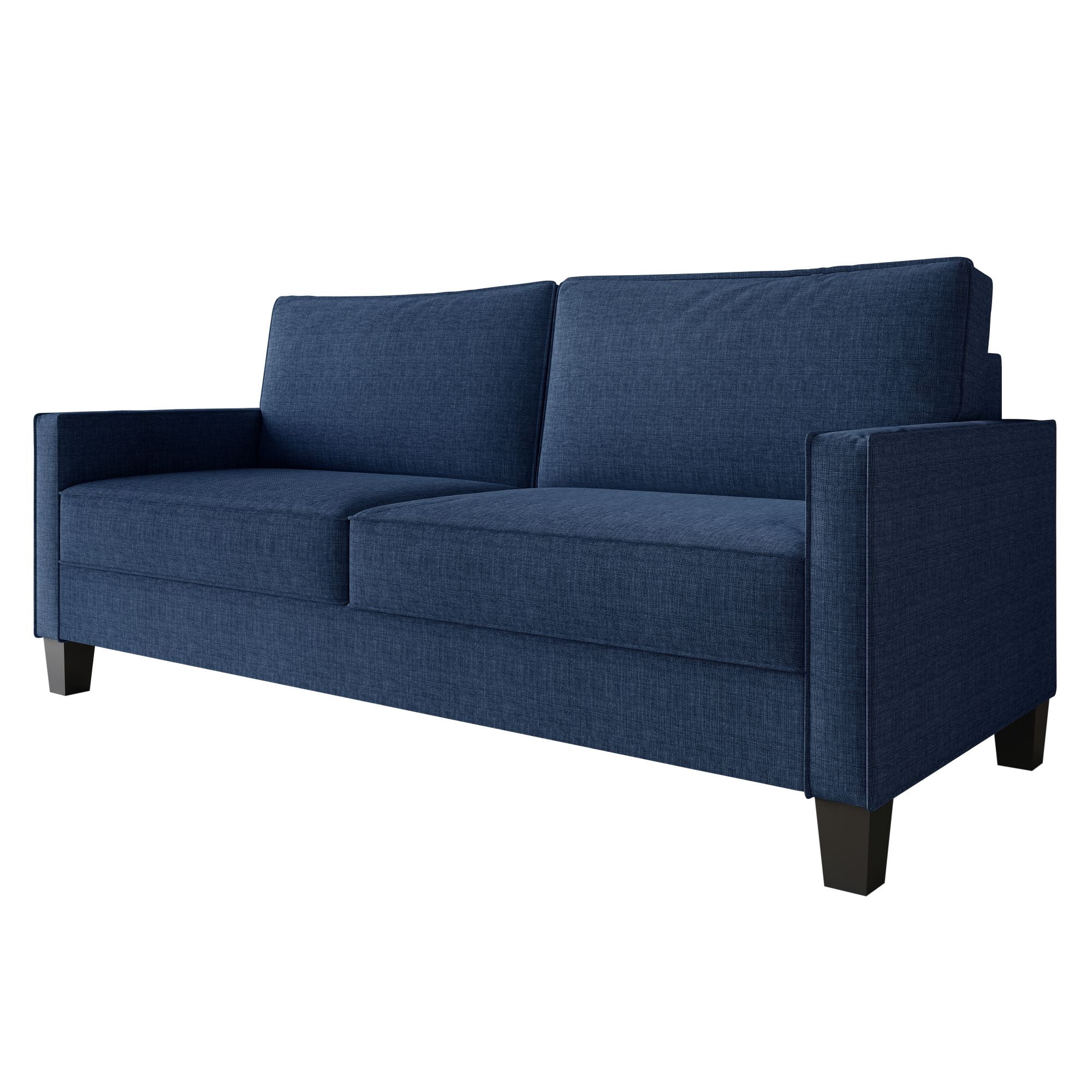 Home Design Marcia Square Arm Sofa with Padded Back and Seat, Modern Upholstery, Black Legs, Comfortable Living Room Seating, Blue