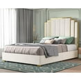thumbnail image 4 of VanAcc Queen Size Bed Frame and 61" Headboard, Upholstered Bed with Golden Plating Trim, Cream, 4 of 7