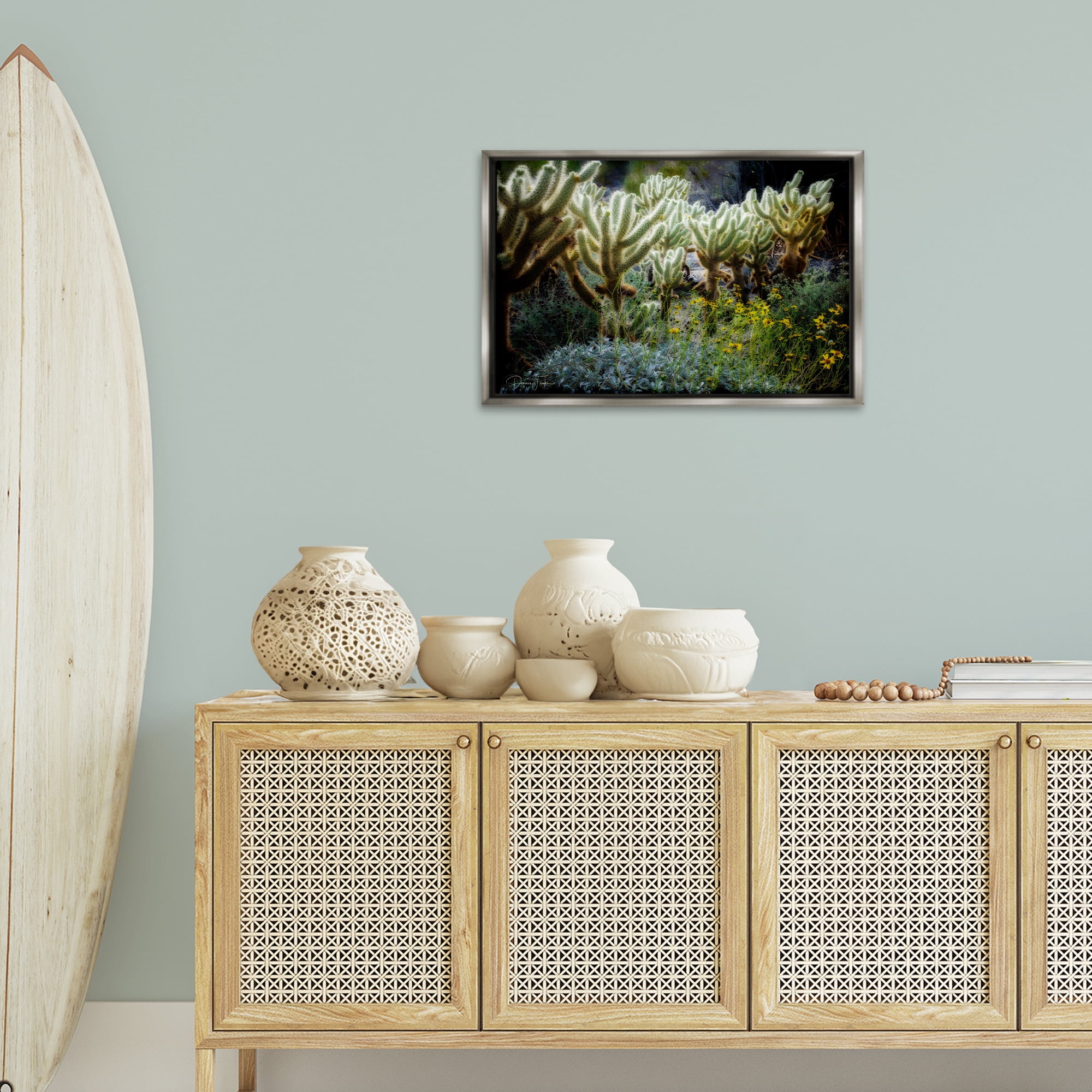Stupell Industries Desert Cactus Forest Landscape Photography Gray Floater Framed Canvas Art Print Wall Art, 25 x 17