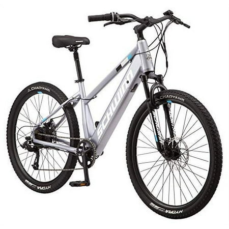 Schwinn Amalgam Adult Electric Bike, 17-Inch Hybrid Aluminum Frame, 7 Speed, 27.5-Inch Wheels, 375Wh Battery, Matte Grey