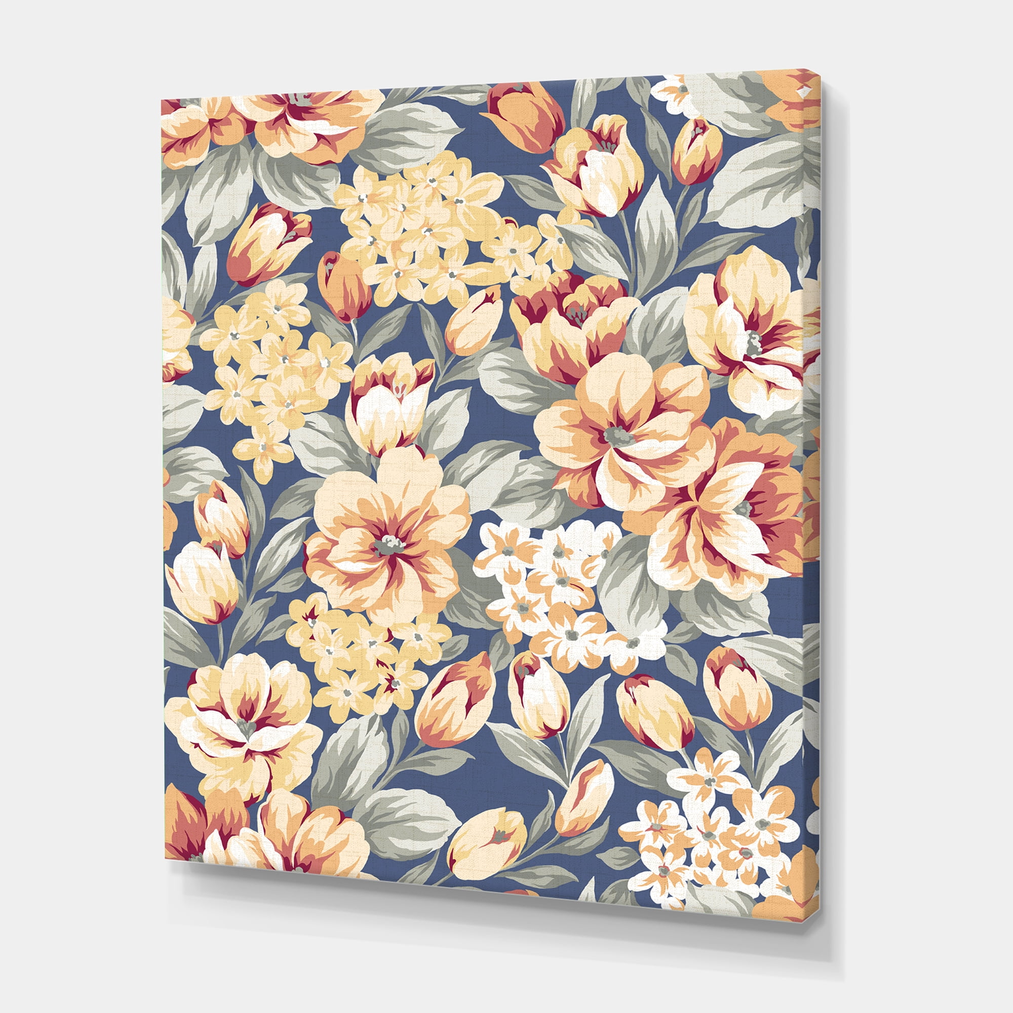 Designart ' Vintage Orange and Yellow Flowers ' Traditional Canvas Wall Art Print