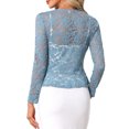 thumbnail image 3 of INSPIRE CHIC Women's Floral Lace Cardigans Tie Front Ruffled Hem Sheer Crop Bolero Shrug XL Sky Blue, 3 of 5