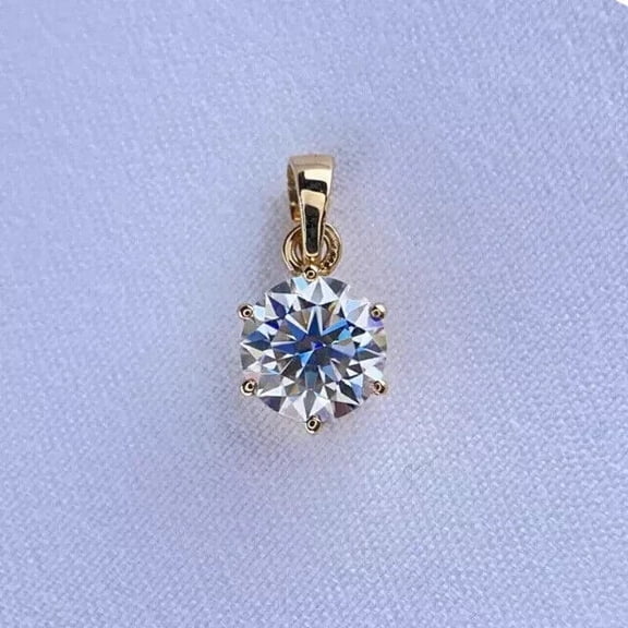 2.00Ct Round Cut Lab Created Diamond Solitaire Pendant 14K Yellow Gold Plated Silver