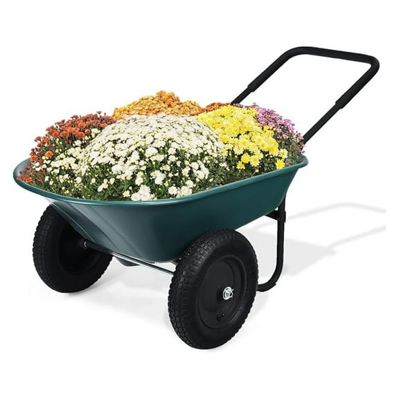 2 Tire Wheelbarrow Dump Cart, Heavy Duty Home Utility Garden Cart, 330 LBS Yard Wheelbarrow, Perfect for Transporting Soil Bricks and Construction Materials, Green